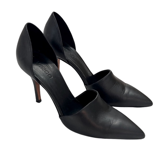 Vince Genuine Leather Black Pointed Toe High Heels Shoes Italy Stiletto 7 - Picture 1 of 13